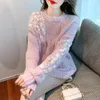 Chandails pour femmes automne hiver dames coréen à la mode élégant col rond haut tricoté doux fée solide paillettes pull pull