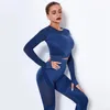 Completo da yoga Set senza cuciture scava fuori Sport Nero Due pezzi Crop Top Reggiseno Leggings Allenamento Tuta da palestra Set fitness 231012