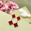 Women's Designer Fashion Double Flower All Beige Agate Clover Brand Cleef Earrings Jewelry