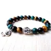 SN1136 Moda Erkekler Doğal Taş Bilezik Tiger Eye Buddha Ohm Charm Bilezik Yoga Mala Mücevherleri