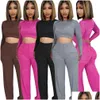 Women'S Tracksuits Women Fall Clothes New Fashion Open Button Long Sleeve Top Pants Casual Two Pieces Set Wid Leg Apparel Women'S Clot Otohg