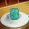 Кольца кластера, трендовое прямоугольное кольцо с цветком Параиба, полное бриллиантовое кольцо для пары для женщин и девушек, изумрудная геометрия, помолвка, свадебный подарок, ювелирные изделия