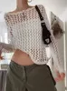 Женские свитера Weekeep, повседневные белые свитера, пуловеры с ажурной сеткой, летняя мода, свободный халат с длинным рукавом, рубашка с отверстиями y2k, женская рубашка Harajuku 231012