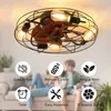 Modern Caged Ceiling Fan With Light, 20'' farmhouse Low Profile Ceiling fan lamp With Remote Control