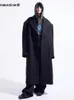 Herr ull blandar Mauroicardi Autumn Winter Cool Overized Long Warm Black Woolen Coat Men Luxury Designer Kläder Överrock 2023 231012