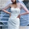 Bridal Veils Bridal Veils Mza64 Beaded Edge Wedding Veil Diamond Chain Hair Accessories 1 Tier Soft Fingertip Length Tle Wedding , Par Otrdr