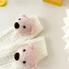 Chaussettes pour femmes et filles, poupée ours de dessin animé tricotée japonaise Lolita Kawaii, motif rayé au Crochet, couverture de botte pour mollet