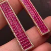 Dangle Oorbellen Onzichtbare Randloze Ingelegde Rode Ruby Druppel Oorbel 925 Sterling Zilveren Fijne Sieraden OEM Voor Vrouwen Romanti Roségoud