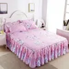 Покрывало в корейском стиле принцессы, милая юбка на кровать - нескользящая эластичная простыня с элегантным цветочным принтом - защитный чехол для матраса 231013