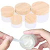 Pot en verre givré, pots de crème pour les yeux, soins de la peau, bouteille rechargeable, récipient cosmétique, avec couvercles en plastique et grains de bois, Dsvcp