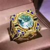 Fashion Geometric Square Shaped Gold Finger Rings Men Buddhism Chakra Henna Filled Round Zircon Stone Ring Jewelry Z3P332 Cluster247Q
