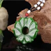 Collares colgantes Flor de loto de jade verde chino y joyería de pavo real Collar de encantos de seguridad de la suerte fina