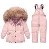 Manteau en duvet OLEKID 2023 Ensemble de vêtements d'hiver pour enfants Veste en vraie fourrure pour fille Garçon Parka Salopette Combinaison de neige 15 ans Vêtements d'extérieur pour enfants 231013