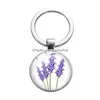 Key Rings Lavender Glass Cabochon Key Rings Metal Picture Keychain Handbag Hangs For Women Children Fashion Jewelry Will And Jewelry Dhhv3