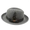 Berets Women's Hat French Men's Felt Colored Bow Knot Feather Jazz HatToubat HatPolkpie HatWide Brimmed Hombre