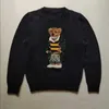 Suéter masculino RL Bear Suéter Ralphs Laurene Suéter bandeira dos Estados Unidos Camisa polo masculina de manga comprida Bear Weave sólido Moschino pulôver tamanho americano 6428