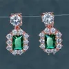 Boucles d'oreilles à Clip à vis pour femmes, luxe, cristal vert, breloque, or Rose, argent, bleu, rouge, pierre de Zircon, mariage, 3157