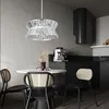 현대식 크리스탈 샹들리에 조명 레트로 LED 둥근 크롬 골드 펜던트 매달린 램프 거실 침실 식당 조명을위한 광택