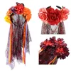 Chapeaux à larges bords Chapeaux de seau Fariy Femmes Filles Voile Cadavre Mariée Roses Fleur Mexicaine Bandeau Bandeau Halloween Déguisement Fête Costume Accessoire 231013