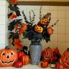 5pcs Plastic Foam Halloween Pumpkin Feather Picks, Decorative Items For Halloween Party Table Decoration