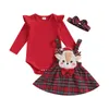 Clothing Sets ma baby 0 18M Christmas born Infant Baby Girl Clothes Knit Red Romper Deer Plaid Skirts Headban Xmas Outfits Costume D05 231012