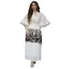 Ethnic Clothing Women Dress Kaftan Style Printed Day Word Buckle Belt Feather Middle East Fashion Temperament Muslim Abayas