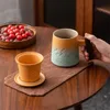 Muggar ECOMHUNT Drop Ceramic Retro Coffee Cup Tea Mug Siler With Cover Business Present Cups Set for Milk Drinkware 231013