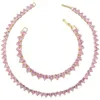 wholesale luxury pink moissanite women necklace trendy design copper heart CZ diamond insert fashion jewelry necklaces GSX274