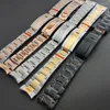 Watch Bands 20mm Silvery/Black Strap Men's Stainless Steel Bracelet Diving Replacement Butterfly Buckle Parts