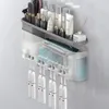 Toothbrush Holders IZEFS Wall-mounted Toothbrush Holder Storage Box Bathroom Toothpaste Squeezer Punch-free Toothbrush Holder Bathroom Accessories 231013