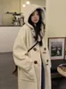 Women's Fur 2023Coat Women Winter Jacket Plush Thick Lamb Wool Long Style Coat Cow Horn Buckle College Hood Faux