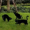 3st Black Cat Garden Stake, vattentät plastlysande trädgårdsskylt med insatser för utomhus, trädgårdsdekor, halloween dekor, höstdekor