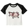 Women's T Shirts Kawaii Cartoon Axolotl Women Summer Top Shirt Anime Graphic Tee O Neck Short Sleeve Cute Aesthetic Tshirt Female Crop Slim