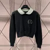 Dock Collar Sweater Womens College Style Color Contrast Letter Brodery Design Pullover Knitwear Casual Cute 4 Color Top