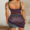 Feminino fino ajuste cocktail multicolorido listrado impressão bodycon vestido feminino elegante verão plus size sexy party229y