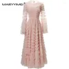 Casual Dresses MARYYIMEI Fashion Designer Spring Women's Dress Flare Sleeve Stripe Edible Tree Slim Elegant Party Ruffles