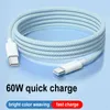 60W PD USB C till C flätad kabel för iPhone 15 Typ C 20V 3A Snabbladdningskablar för Samsung Xiaomi Huawei Data 1m