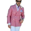 Men's Suits Double Breasted Pink Men Slim Fit For Wedding Prom 2 Piece Groom Tuxedo With White Pants Male Fashion Costume 2023