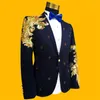 Abiti da uomo Slim Personalità della moda Paillette di lana Blu Abito formale Disegni da uomo Masculino Homme Costumi di scena Cantanti Blazer