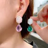 Vintage Bling Crystal Flower Diamond Earring Designer For Woman Dancing Party Pink Aaa Cumbic Zirconia Copper Boucles d'oreilles