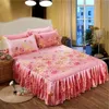 Покрывало в корейском стиле принцессы, милая юбка на кровать - нескользящая эластичная простыня с элегантным цветочным принтом - защитный чехол для матраса 231013