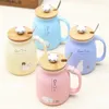 Muggar 450 ml Cartoon Ceramic Cat Cup with Cap and Spoon Coffee Milk Tea Breakfast Drinkware Novelty Gift 231013