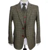 Męskie garnitury Men Suit Brown Retro Plaid Groom Tuxedo