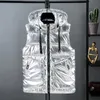 Heren Vesten Herfst Witner Dons Katoenen Vest Mannen Zwart Goud Zilver Mouwloze Jas Slanke Casual Capuchon Warm Man Vest 231013