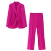 Pantalons de deux pièces pour femmes Chic Femmes Pantalons Ensembles 2023 en Roes Office Lady Mode À Manches Longues Ceinture À Noeud Surdimensionné Blazer Jambe Large 2