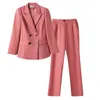 Tweedelige damesbroek Grote maat Dames Blazer en broekpak Formeel Roze Paars Zwart Effen damesjas Broek Dames Zakelijk Werkkleding 2-delige set 231013