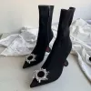 Stivali da donna alla moda Amina Muaddi Stivali a punta Martin Desert Boot Paillettes Medaglia Scarpe invernali antiscivolo grossolane