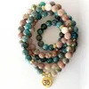 MG1350 Natuurlijke 8 mm Apatiet 108 Mala Armband Lotus Charm Rhodoniet Wrap Mala Armband Meditatie Spirituele Yoga Jewelry197z