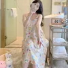 Kvinnors sömnkläder Summer Slip Nightdress Women Thin Rayon Pyjamas Home Wear Korean Style Sweet Girl's Cotton Nighty For Ladies Sexy