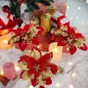 Decorative Flowers Artificial Xmas Gold Glitter Flower Head Poinsettia Christmas Tree Decor Year Party Home Decoration